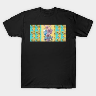 Budgie Blue on Yellow Daffodil Flower Pattern T-Shirt